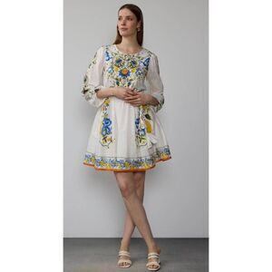 NY& Company Women’s Cotton Floral Long Sleeve Self-Belted Dress Size L
